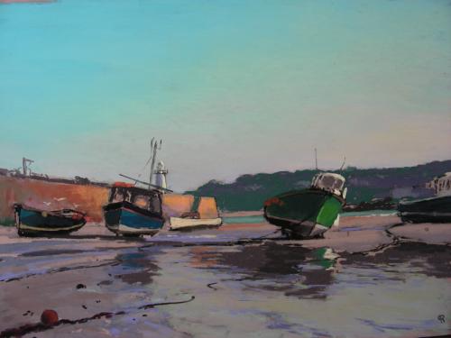 Late sun in the harbour, low tide, St Ives